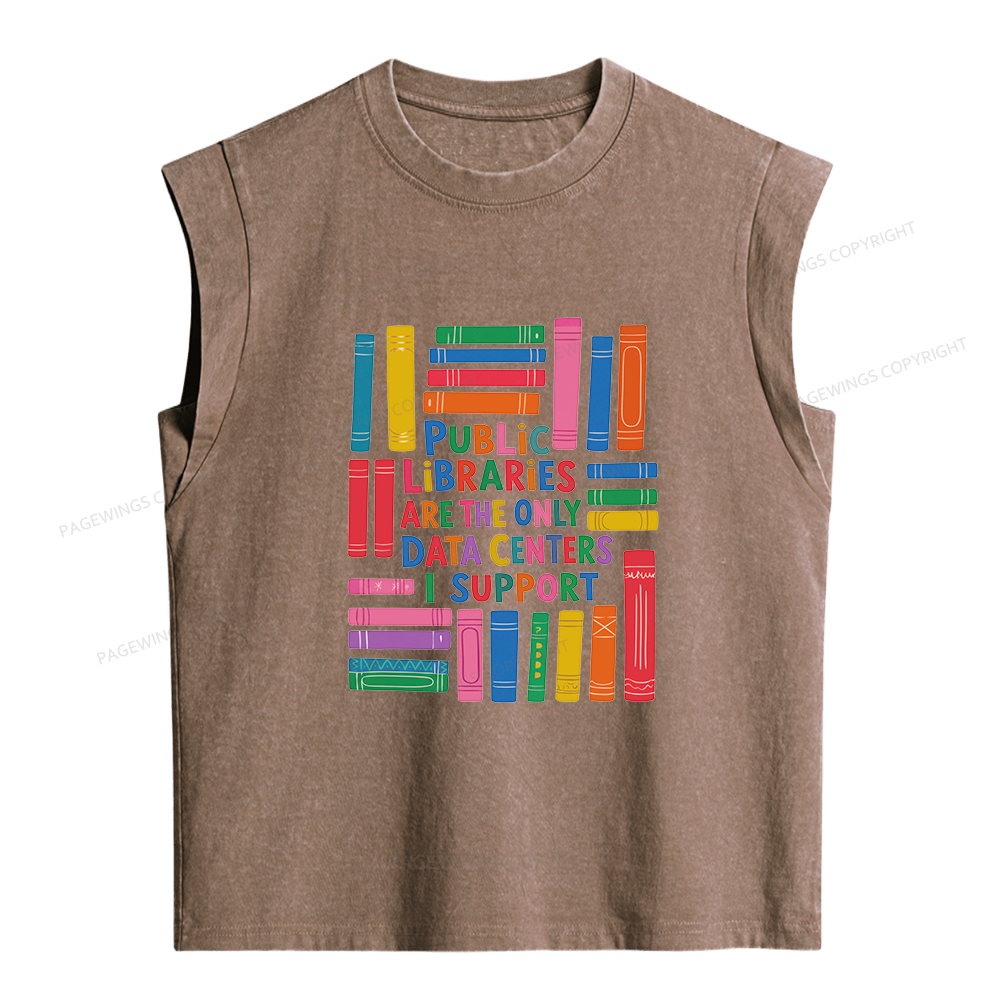 Pagewings Public Libraries Are The Only Data Centers Women's Washed Tank Top
