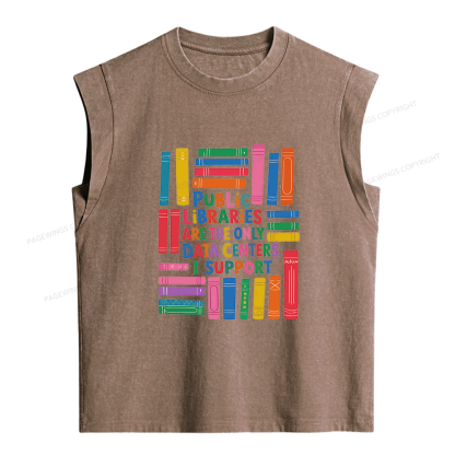 Pagewings Public Libraries Are The Only Data Centers Women's Washed Tank Top