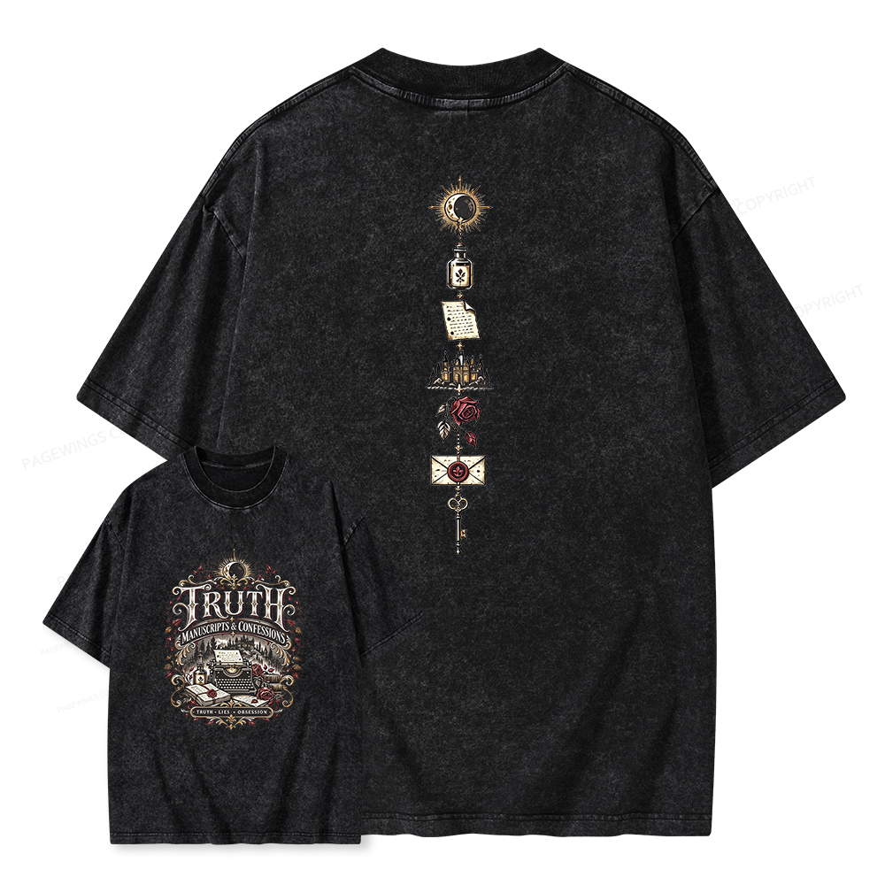 Pagewings Dark Academia Bookish Unisex Washed T-shirt