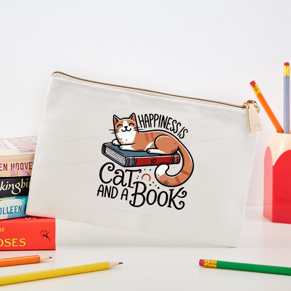 Pagewings Happiness Is A Cat And A Book Unisex Pouch