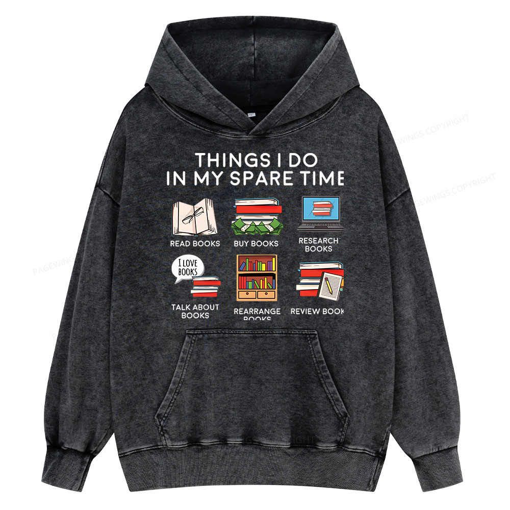 Pagewings Books Reading In My Spare Time Unisex Washed Hoodie