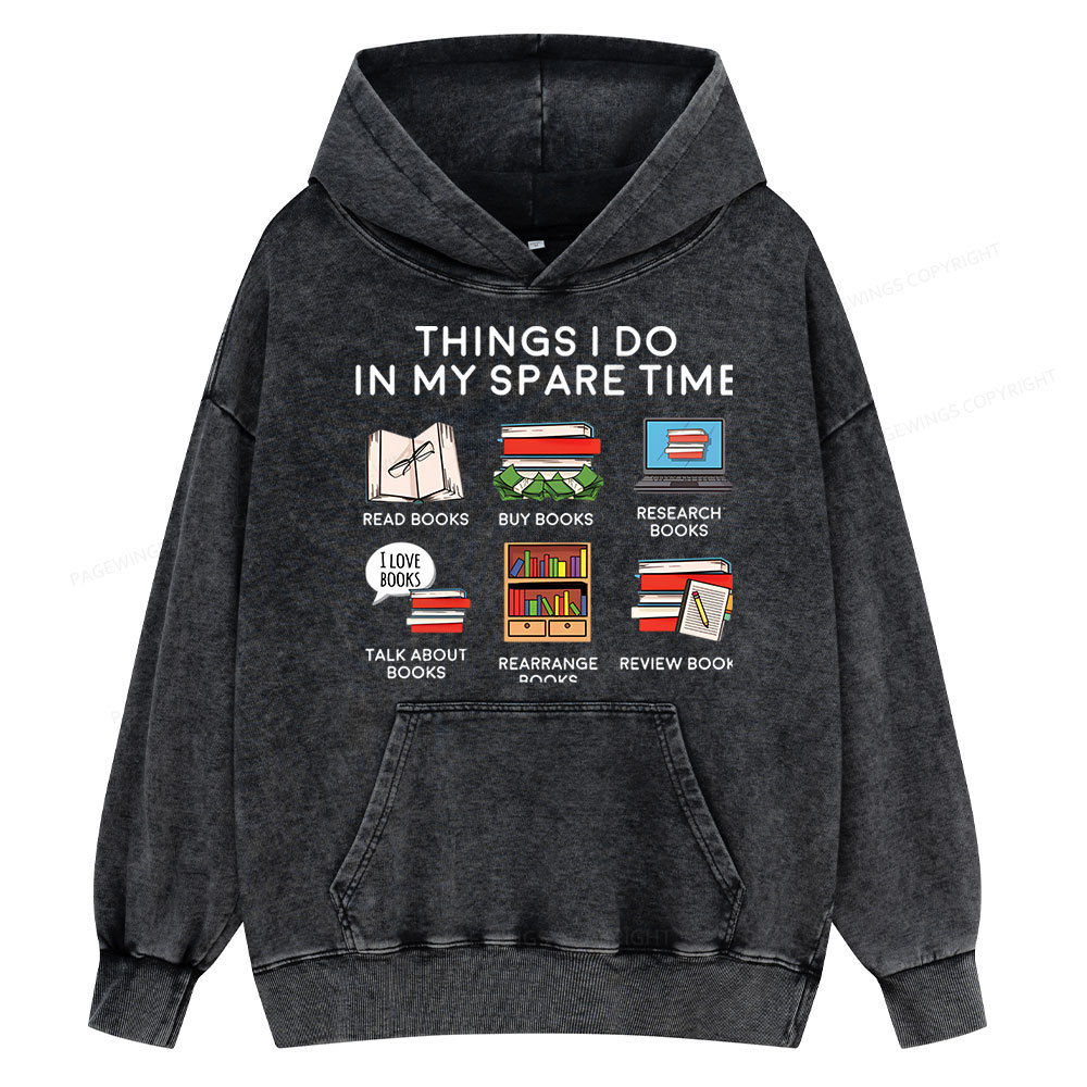 Pagewings Books Reading In My Spare Time Unisex Washed Hoodie