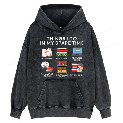 Pagewings Books Reading In My Spare Time Unisex Washed Hoodie