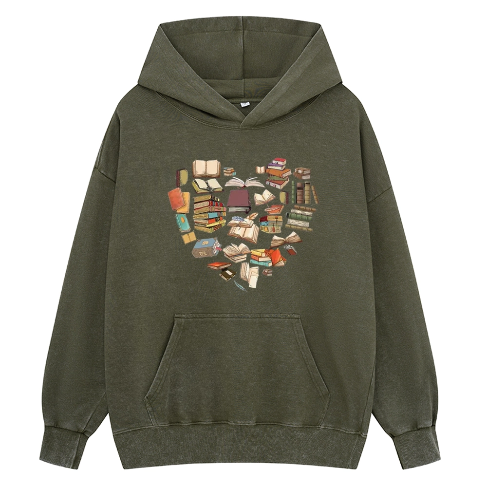 Pagewings Book Heart For Men And Women Unisex Washed Hoodie