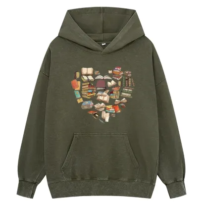 Pagewings Book Heart For Men And Women Unisex Washed Hoodie