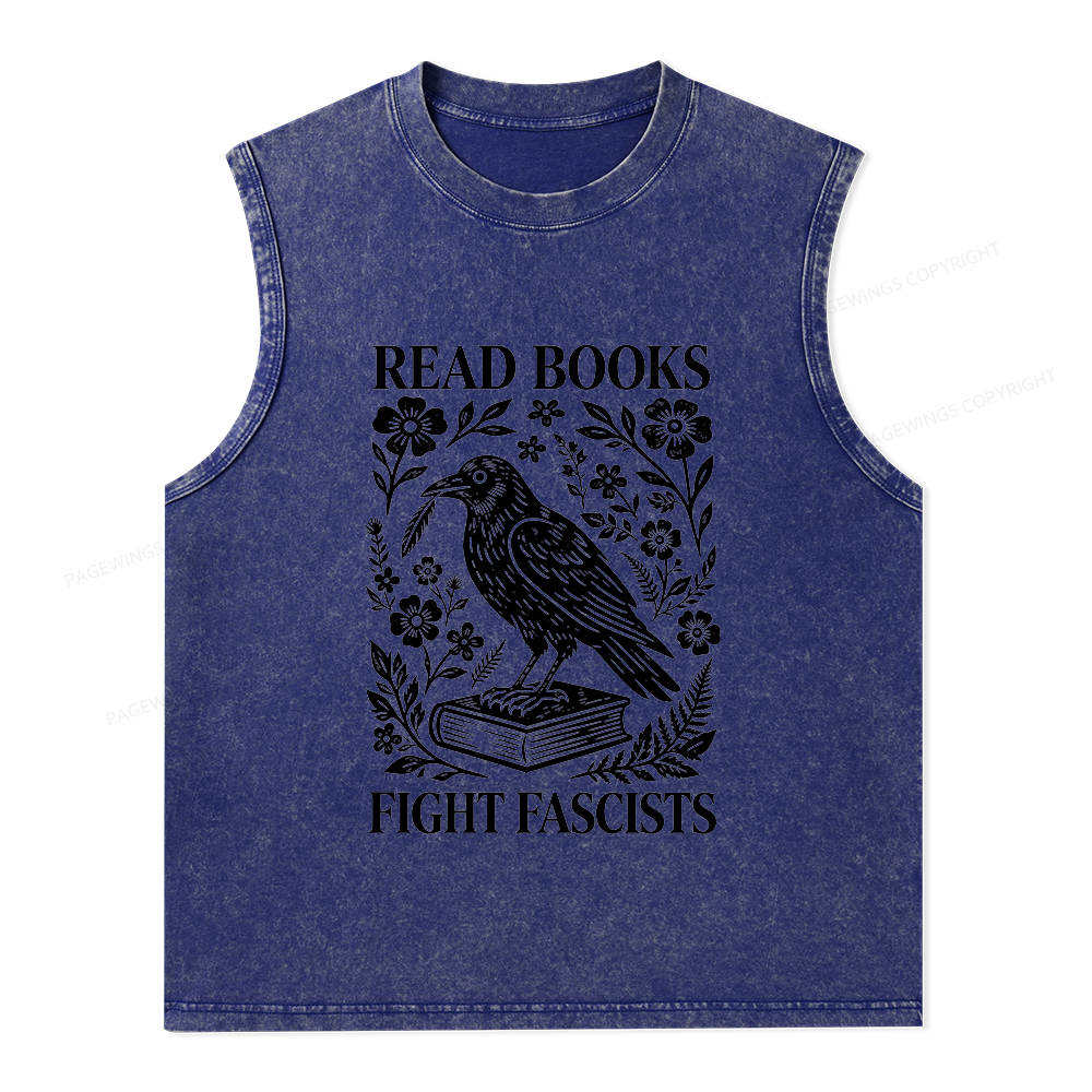 Pagewings Read Books Fight Fascists Unisex Washed Tank Top
