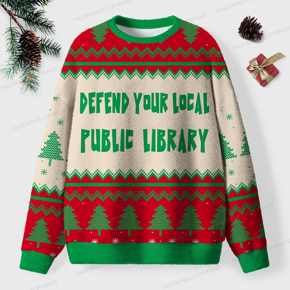 Pagewings Defend Your Local Public Library Unisex Ugly Sweatshirt