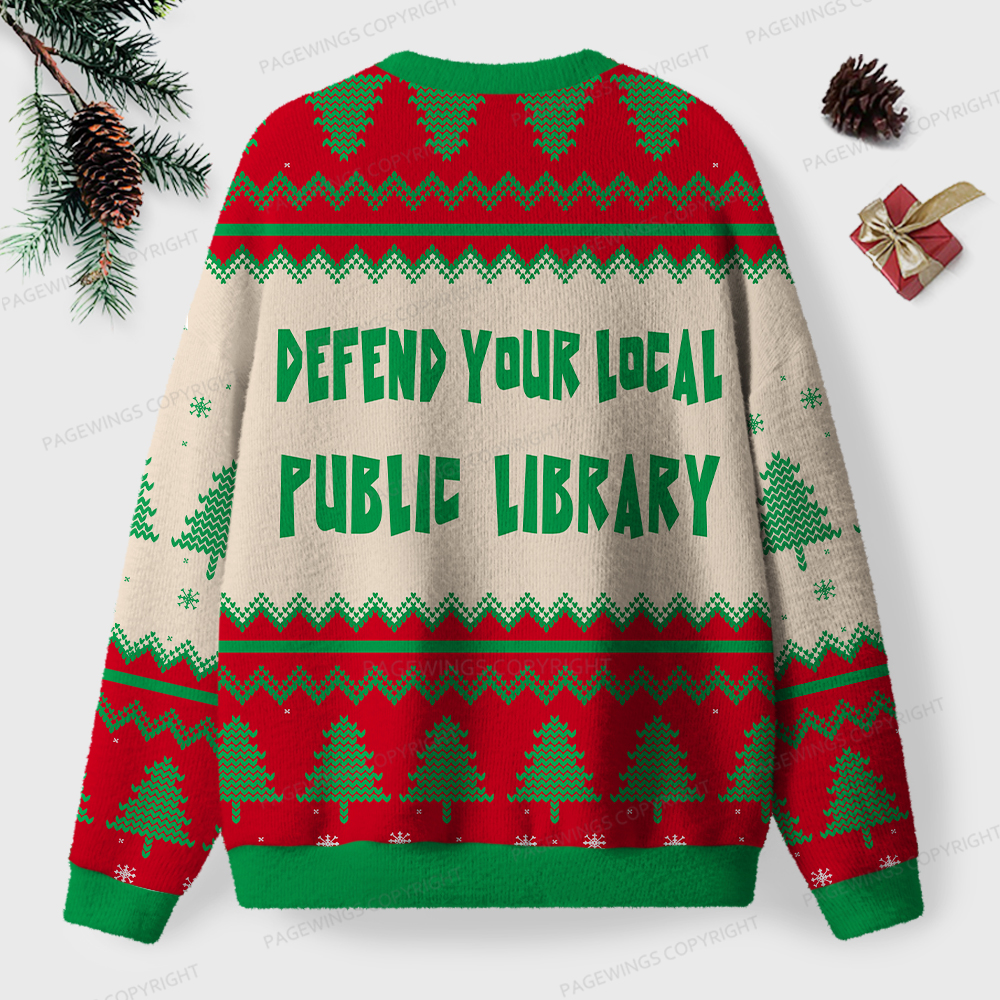 Pagewings Defend Your Local Public Library Unisex Ugly Sweatshirt