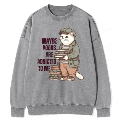 Pagewing Books Are Addicted To Me Unisex Washed Sweatshirt