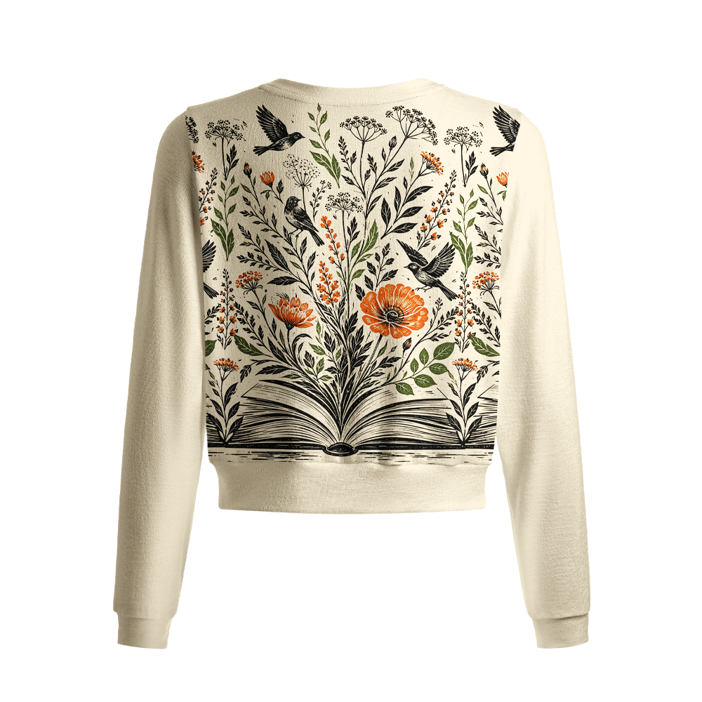 Pagewings Bookish Crow Crew Neck Cardigan Sweaters