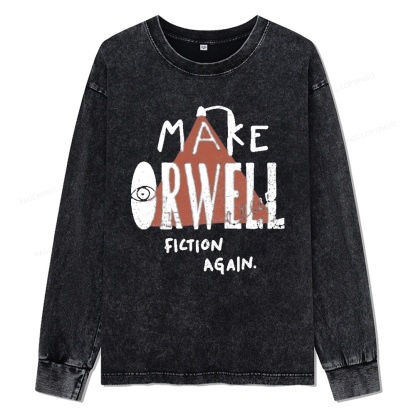 Pagewings Make Orwell Fiction Again Unisex Washed Long Sleeve T-shirt