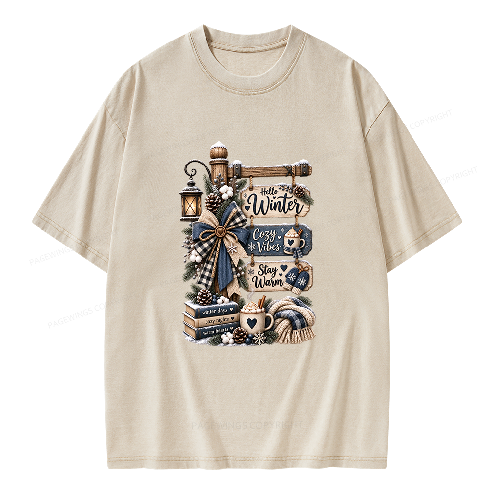 Pagewings Hello Winter Unisex Washed T-shirt