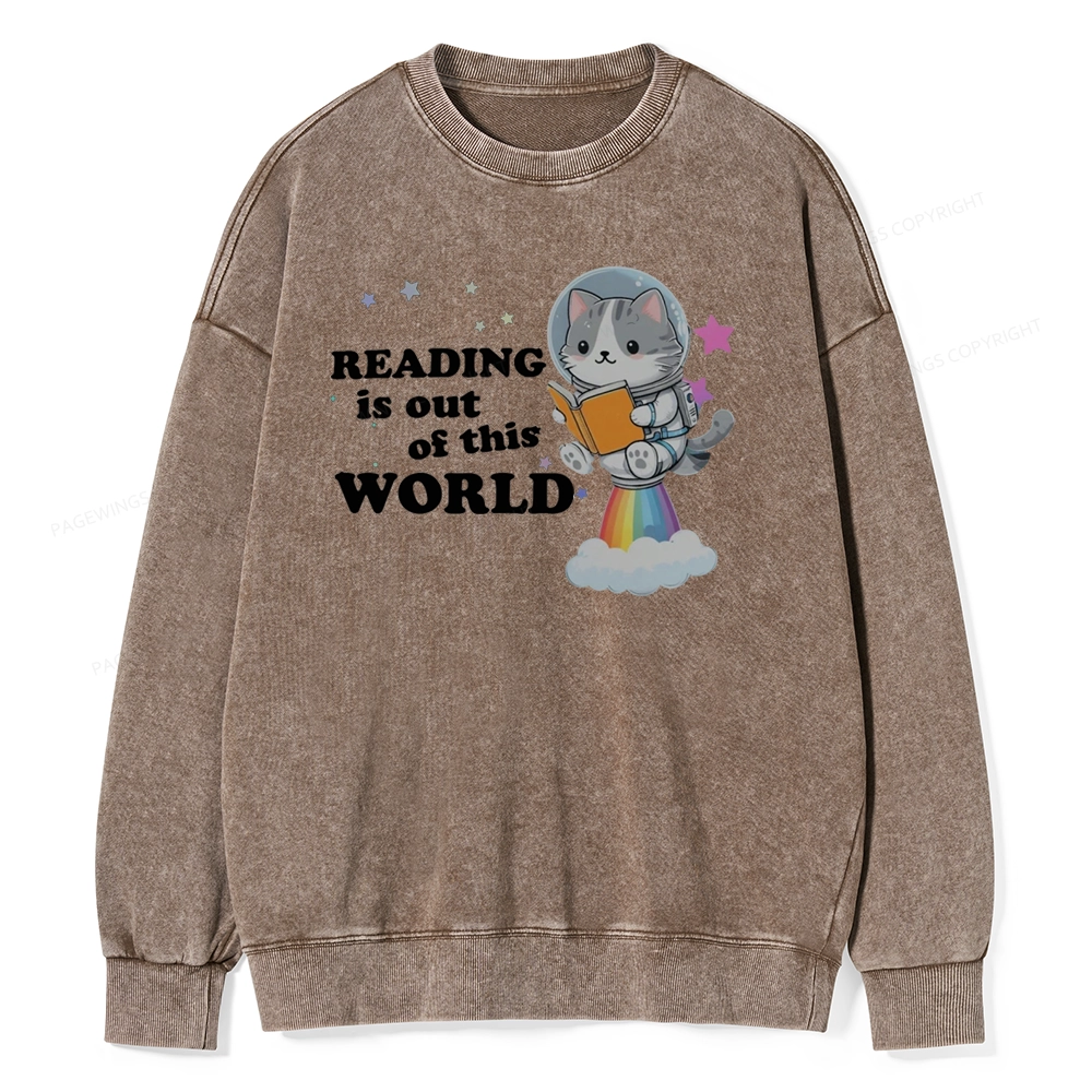 Pagewings Cat Reading in Space Unisex Washed Sweatshirt