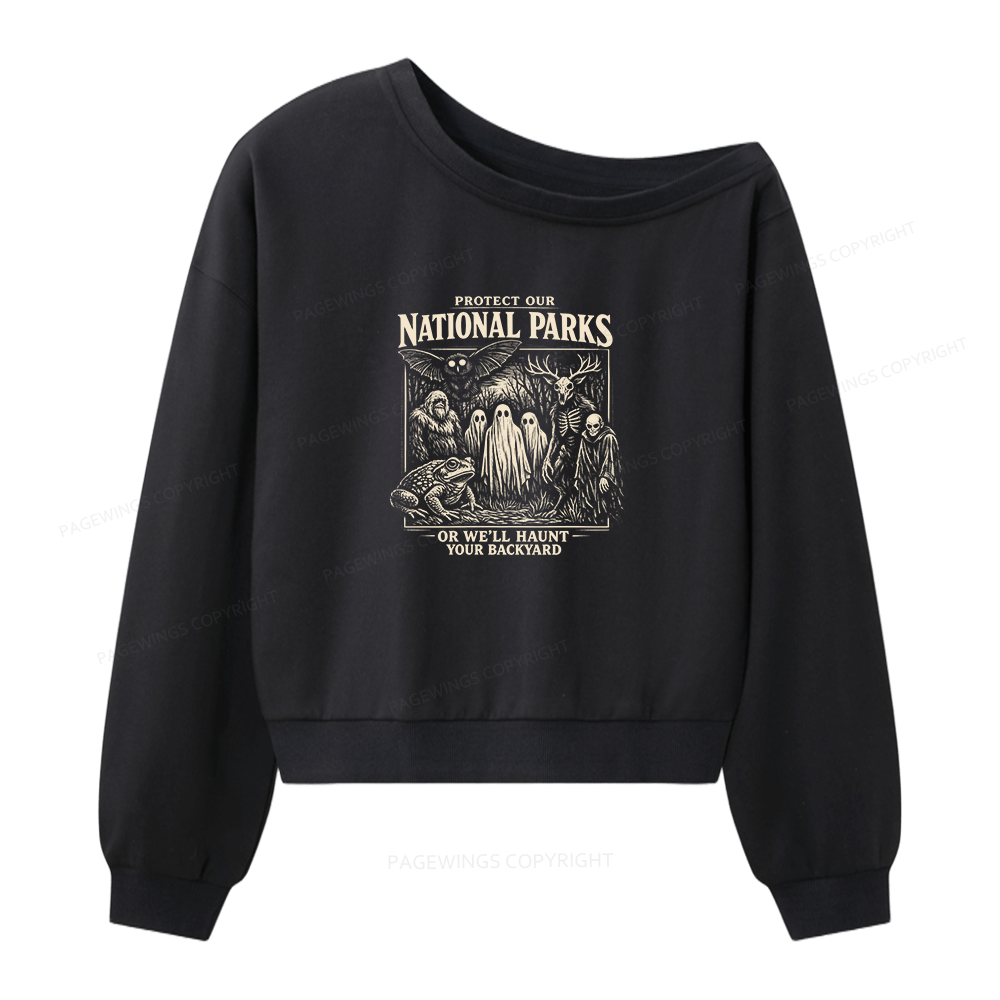 Pagewings Protect Our National Parks Women Off Shoulder Sweatshirt