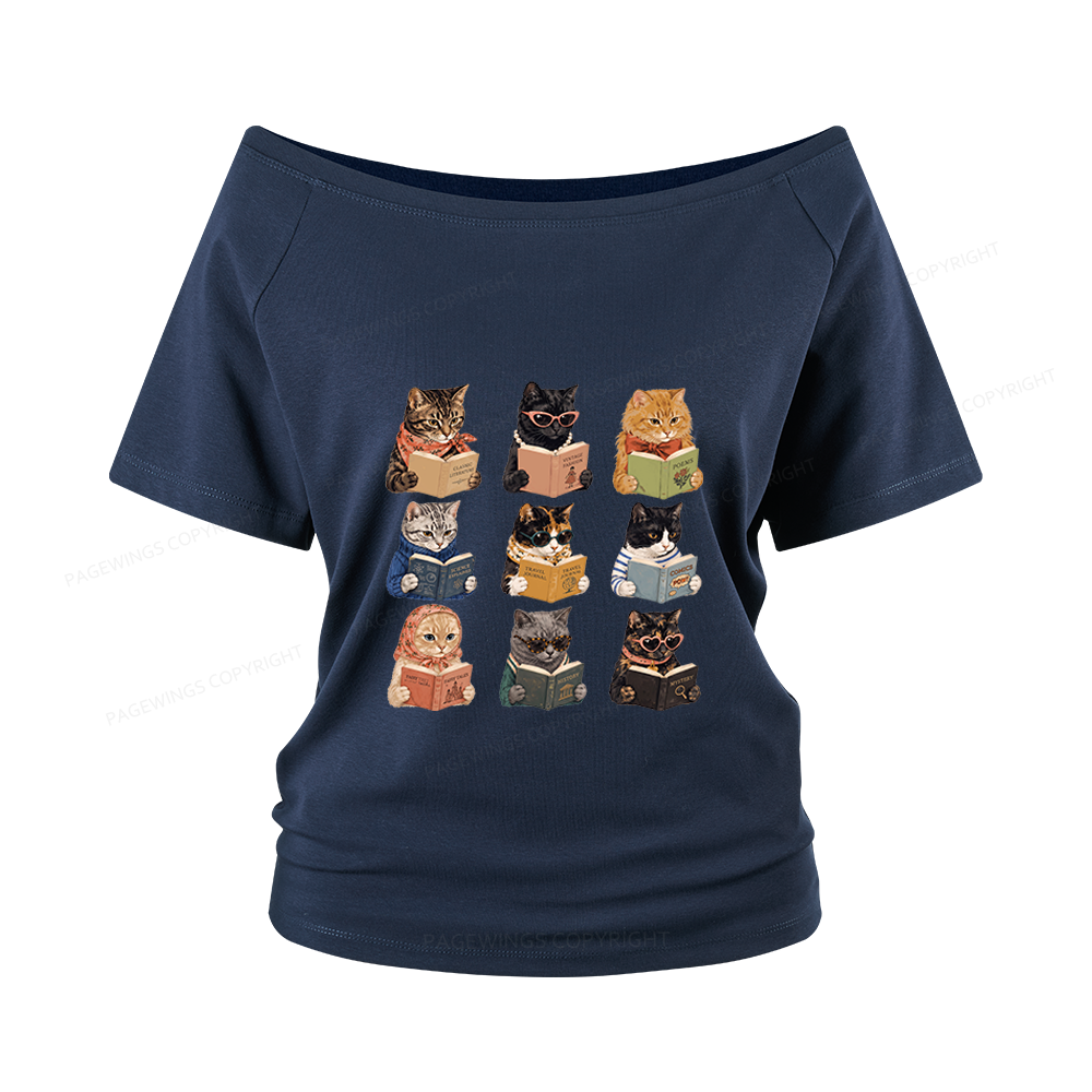 Pagewings Fashion Book Lover Women Off Shoulder T-shirts