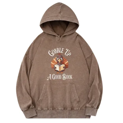 Pagewings Thanksgiving A Good Book Unisex Washed Hoodie