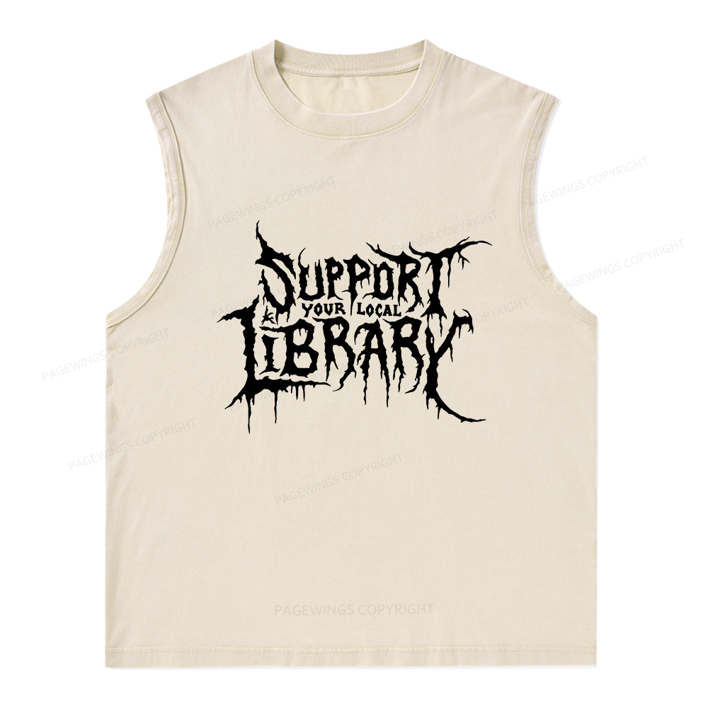 Pagewings Support Your Local Library Unisex Washed Tank Top