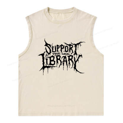 Pagewings Support Your Local Library Unisex Washed Tank Top