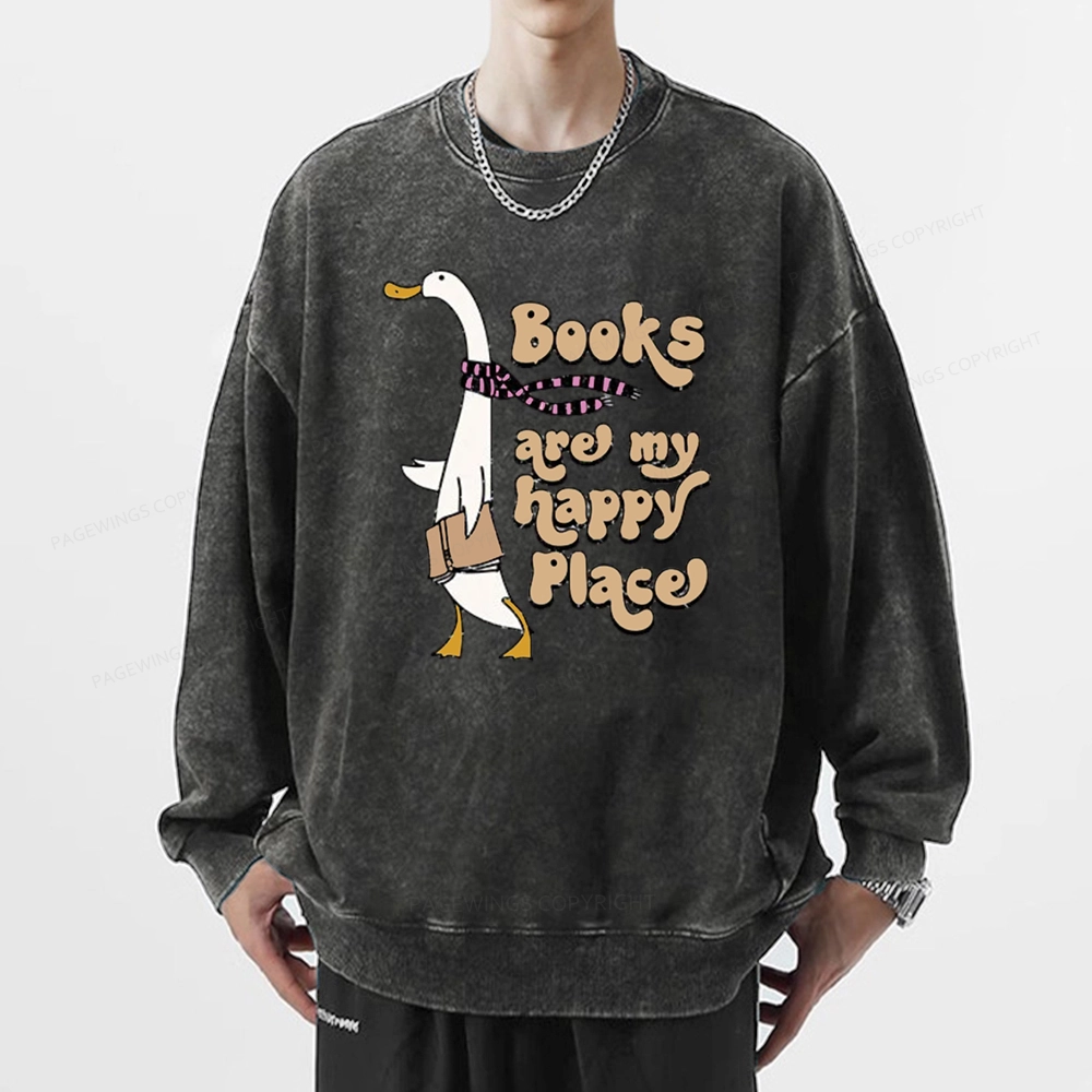 Pagewings Books Are My Happy Place Unisex Washed Sweatshirt