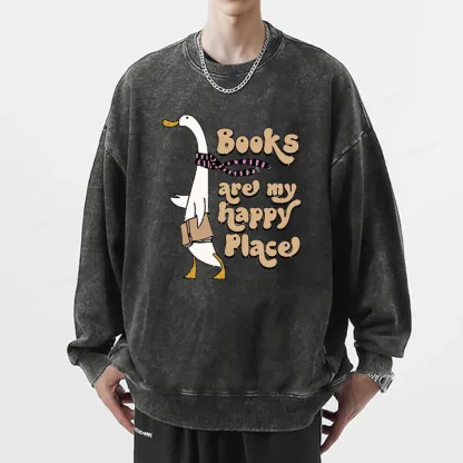 Pagewings Books Are My Happy Place Unisex Washed Sweatshirt