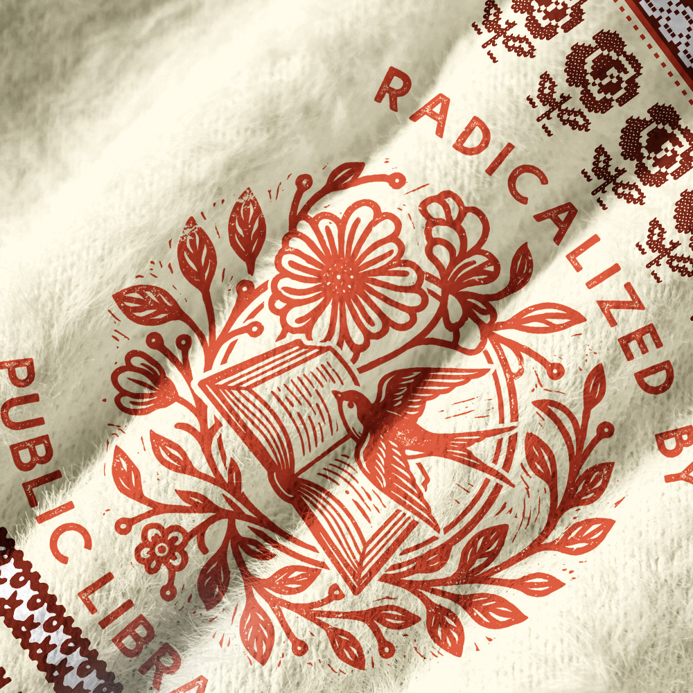Pagewings Radicalized By Public Libraries Off Shoulder Ugly Knit Sweater