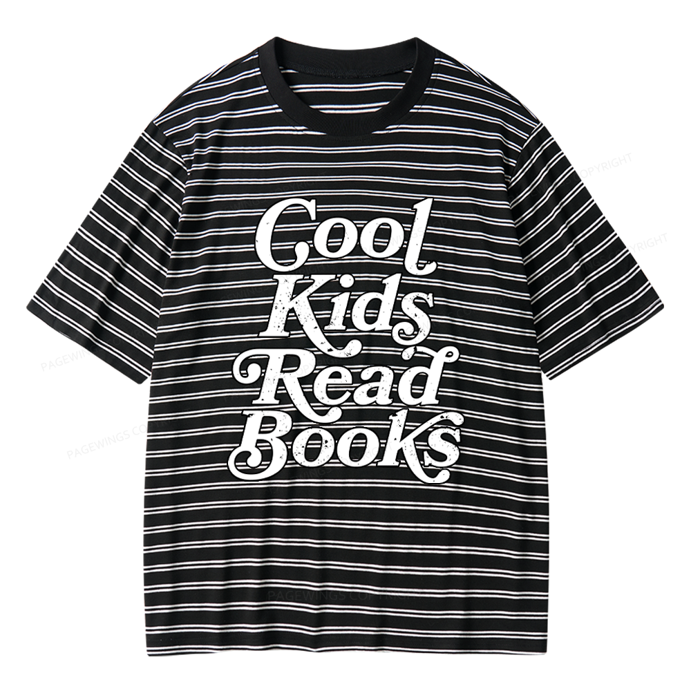 Pagewings Cool Kids Read Books Unisex Striped T-Shirt