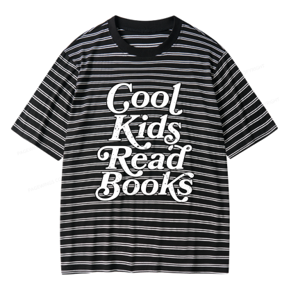 Pagewings Cool Kids Read Books Unisex Striped T-Shirt