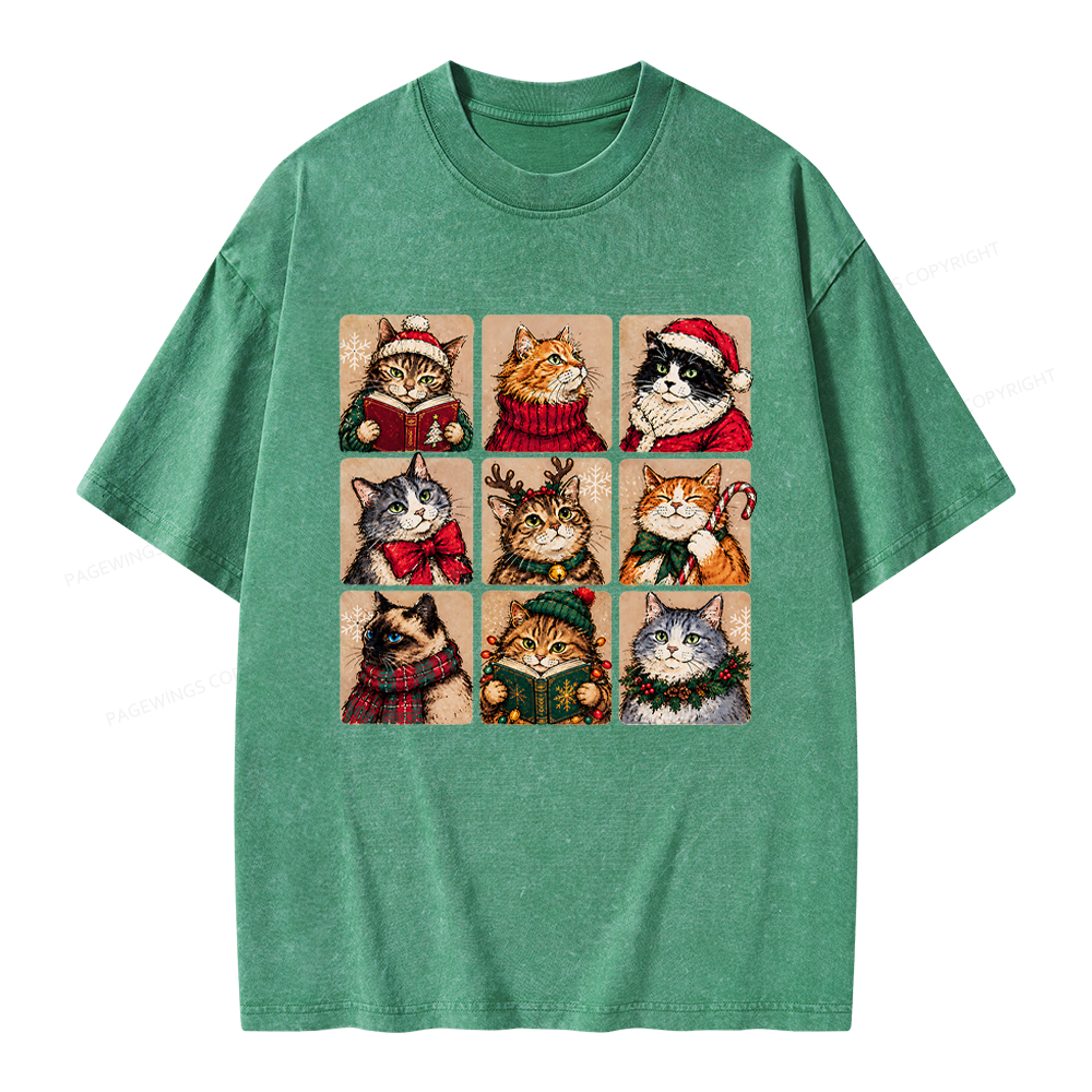Pagewings Christmas Cats Unisex Washed T-shirt