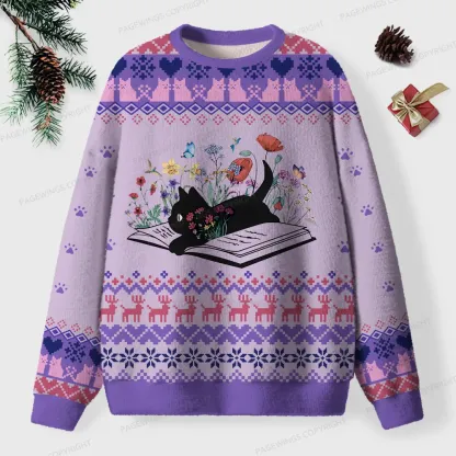 Pagewings Easily Distracted By  Cats & Books Unisex Ugly Knit Sweatshirt