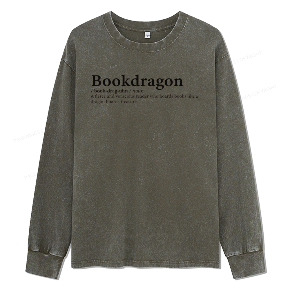 pagewings Bookdragon: Journey Through Words book lover Unisex Washed Long Sleeve T-shirt