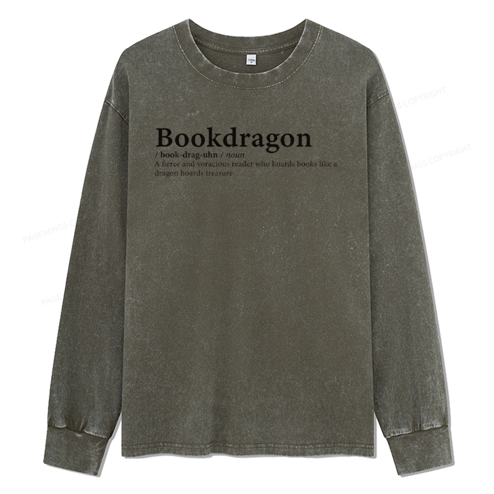 pagewings Bookdragon: Journey Through Words book lover Unisex Washed Long Sleeve T-shirt