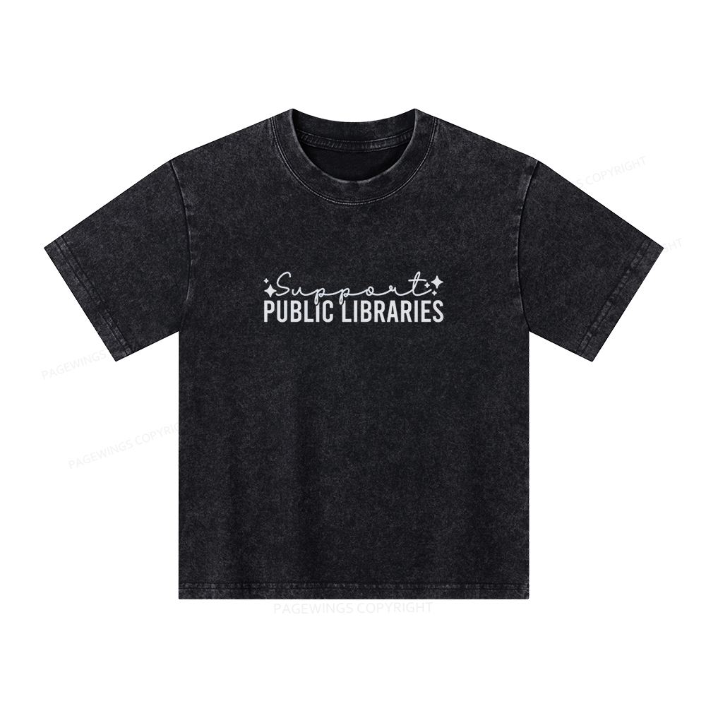Pagewings Public Libraries Unisex Kids Washed T-shirt