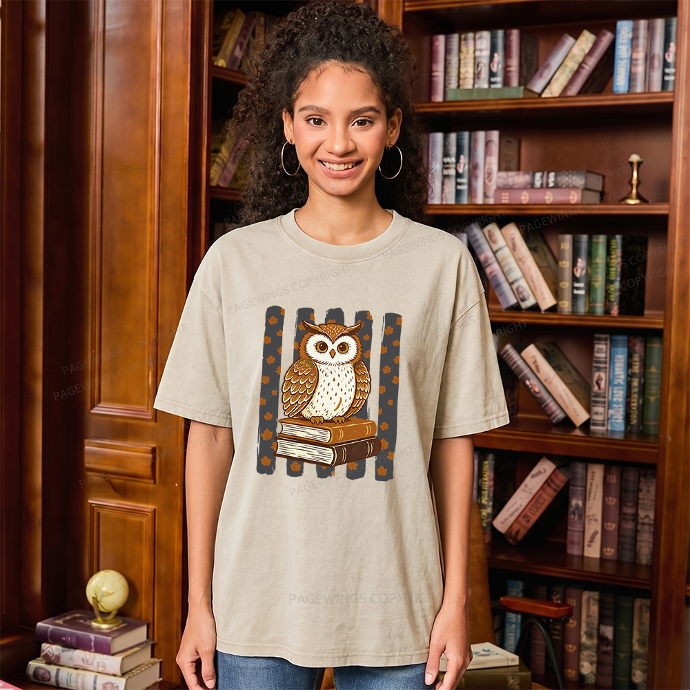 Pagewings Owl Bookworm Unisex Washed T-shirt