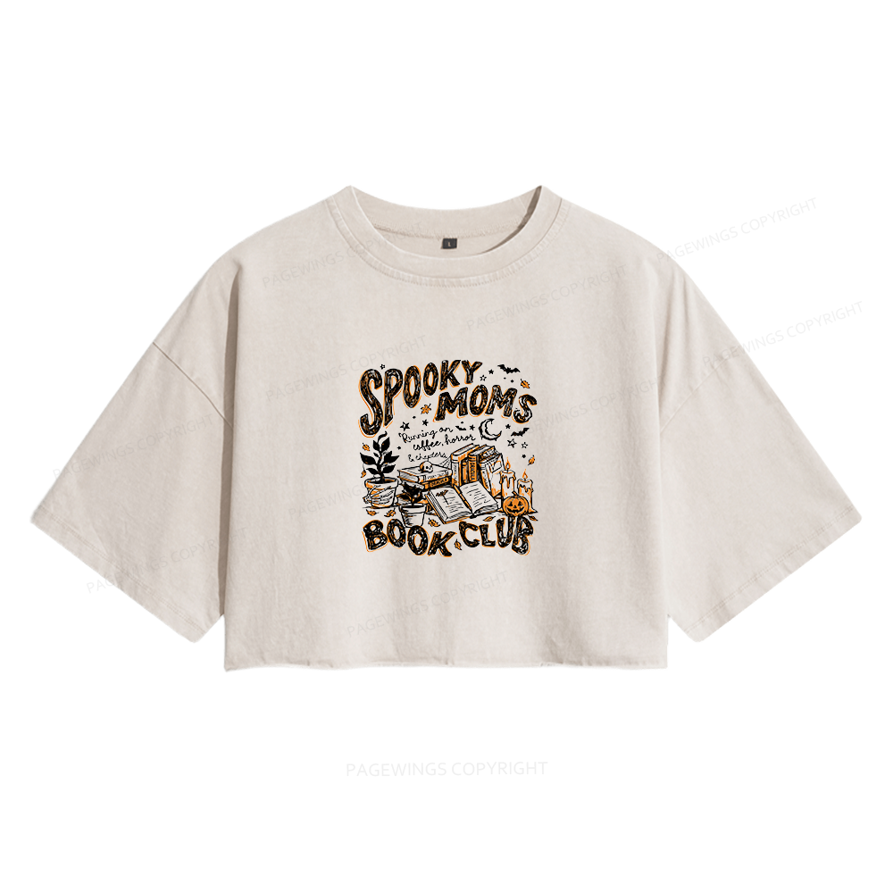 Pagewings Spooky Moms Book Club Women's Washed Cropped T-shirt