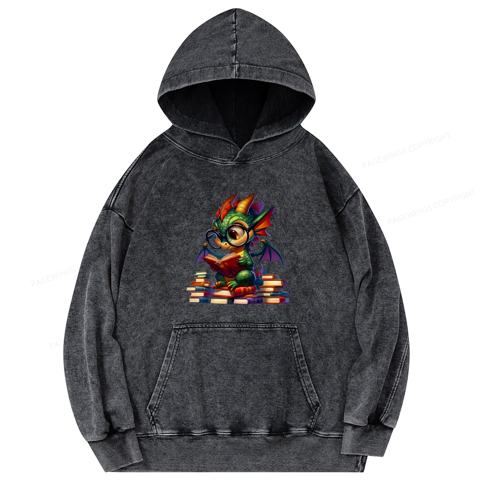 Pagewings Dragon And Books Unisex Washed Hoodie