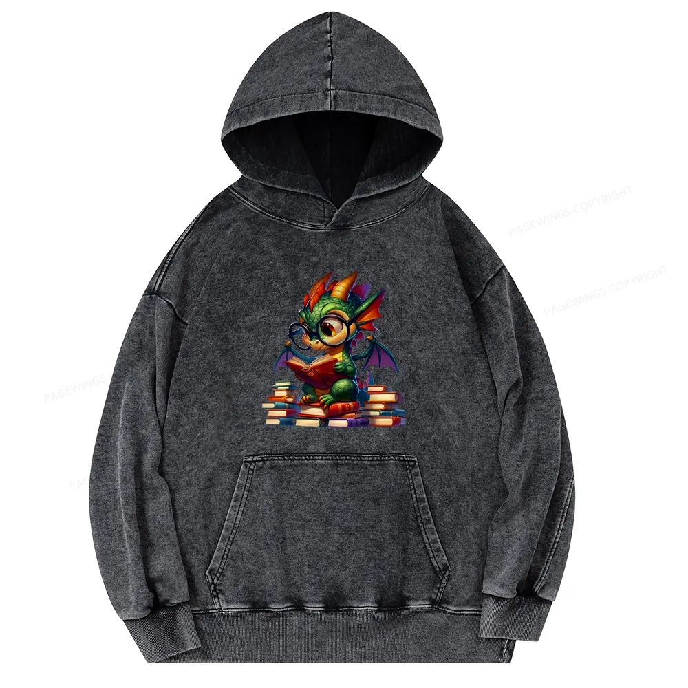 Pagewings Dragon And Books Unisex Washed Hoodie