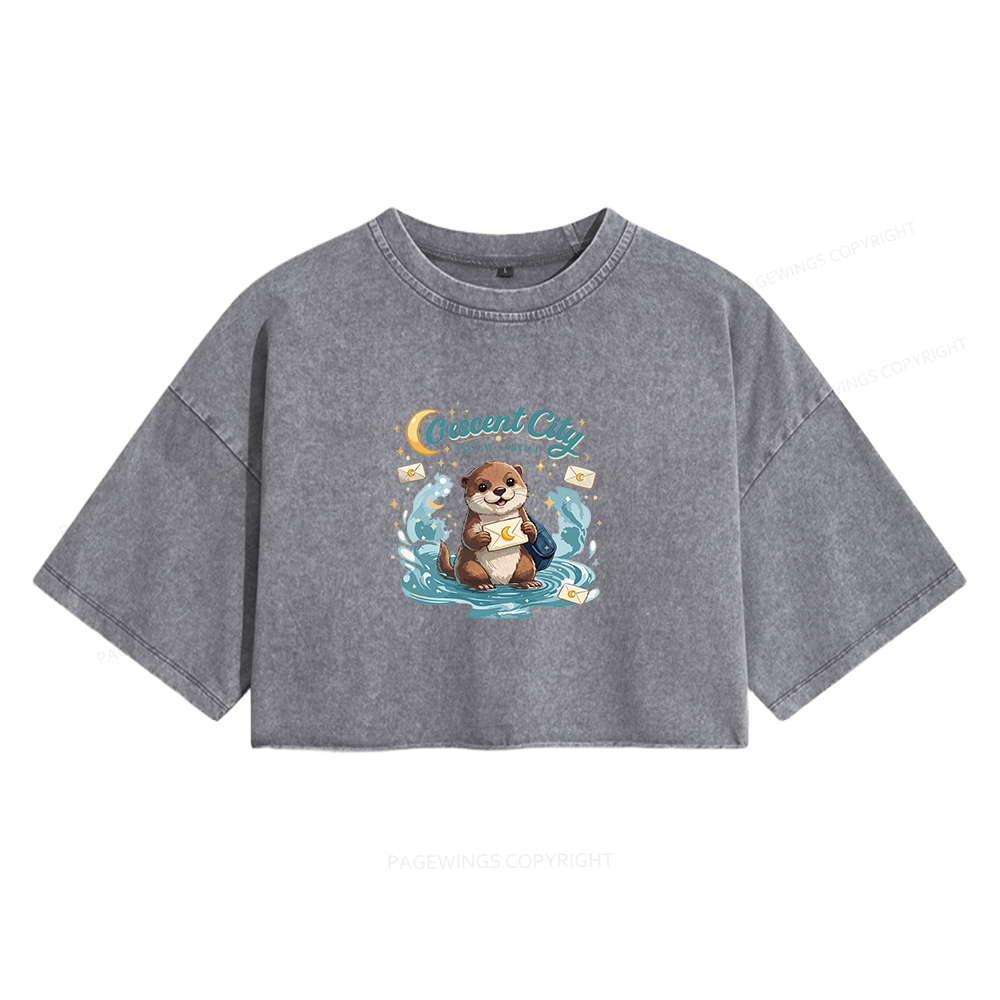 Pagewings Fantasy Book Lover Women's Washed Cropped T-shirt
