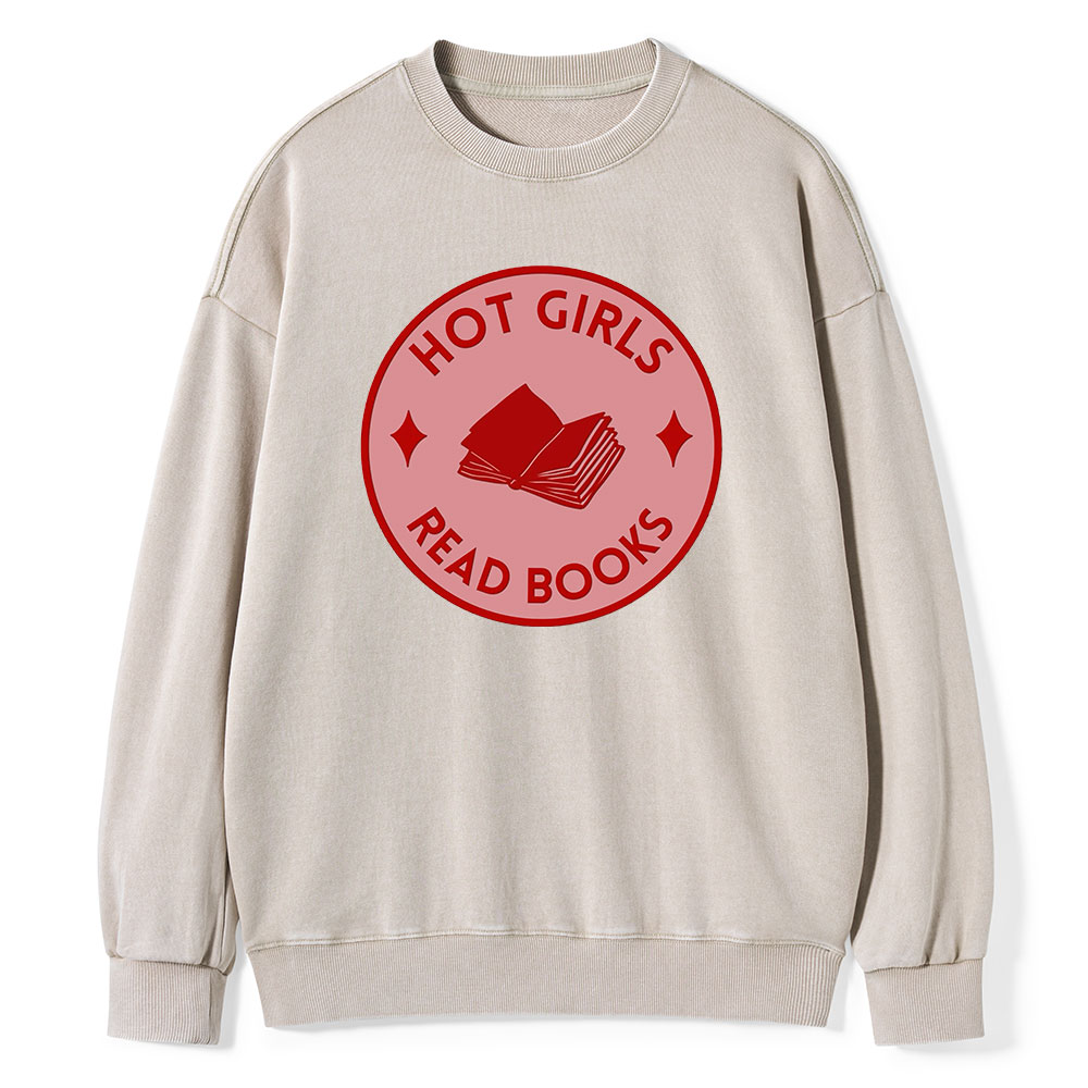 Pagewings Hot Girls Read Books Unisex Washed Sweatshirt