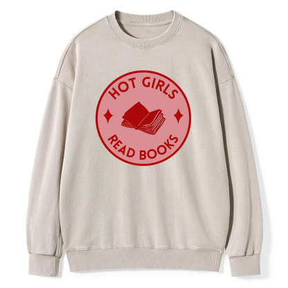 Pagewings Hot Girls Read Books Unisex Washed Sweatshirt