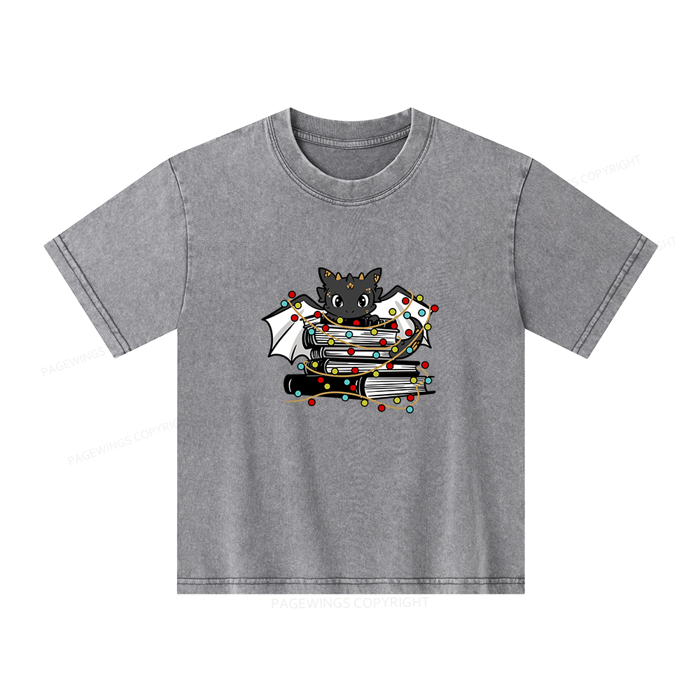 Pagewings Cute Book Dragon Holiday Unisex Kids Washed T-shirt