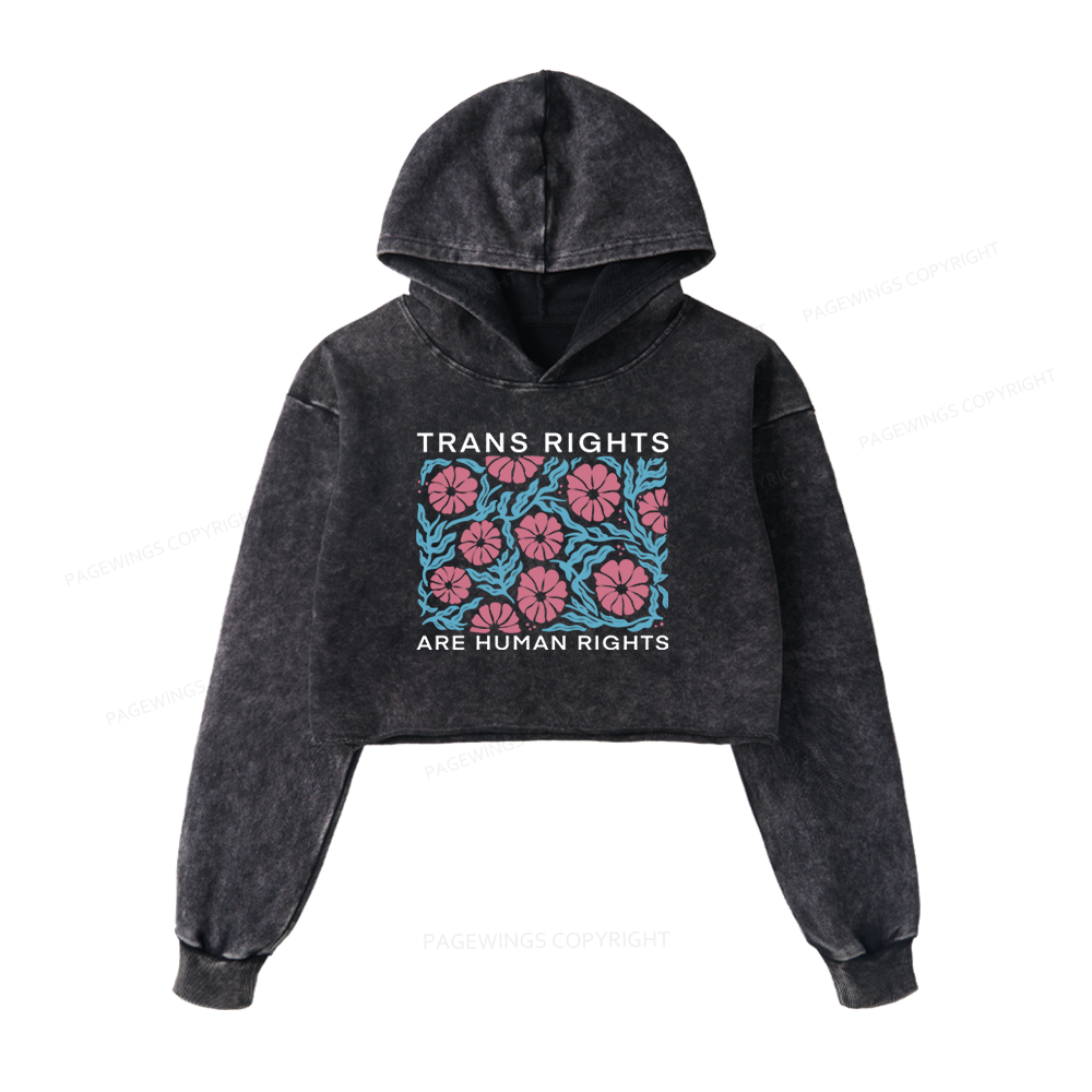 Pagewings Trans Rights Are Human Rights Washed Crop Hoodie