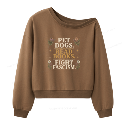 Pagewings Funny Anti Fascism Book Women Off Shoulder Sweatshirt
