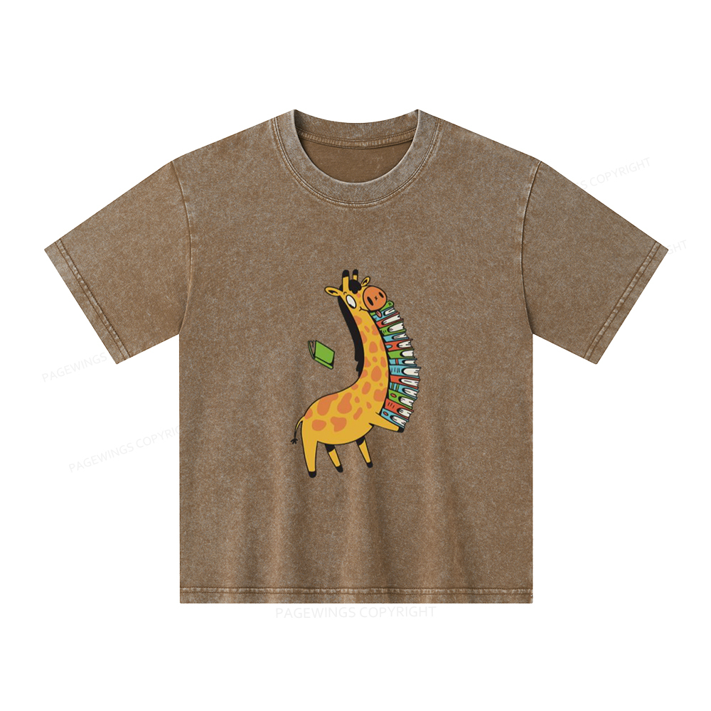 Pagewings Book Giraff Unisex Kids Washed T-shirt