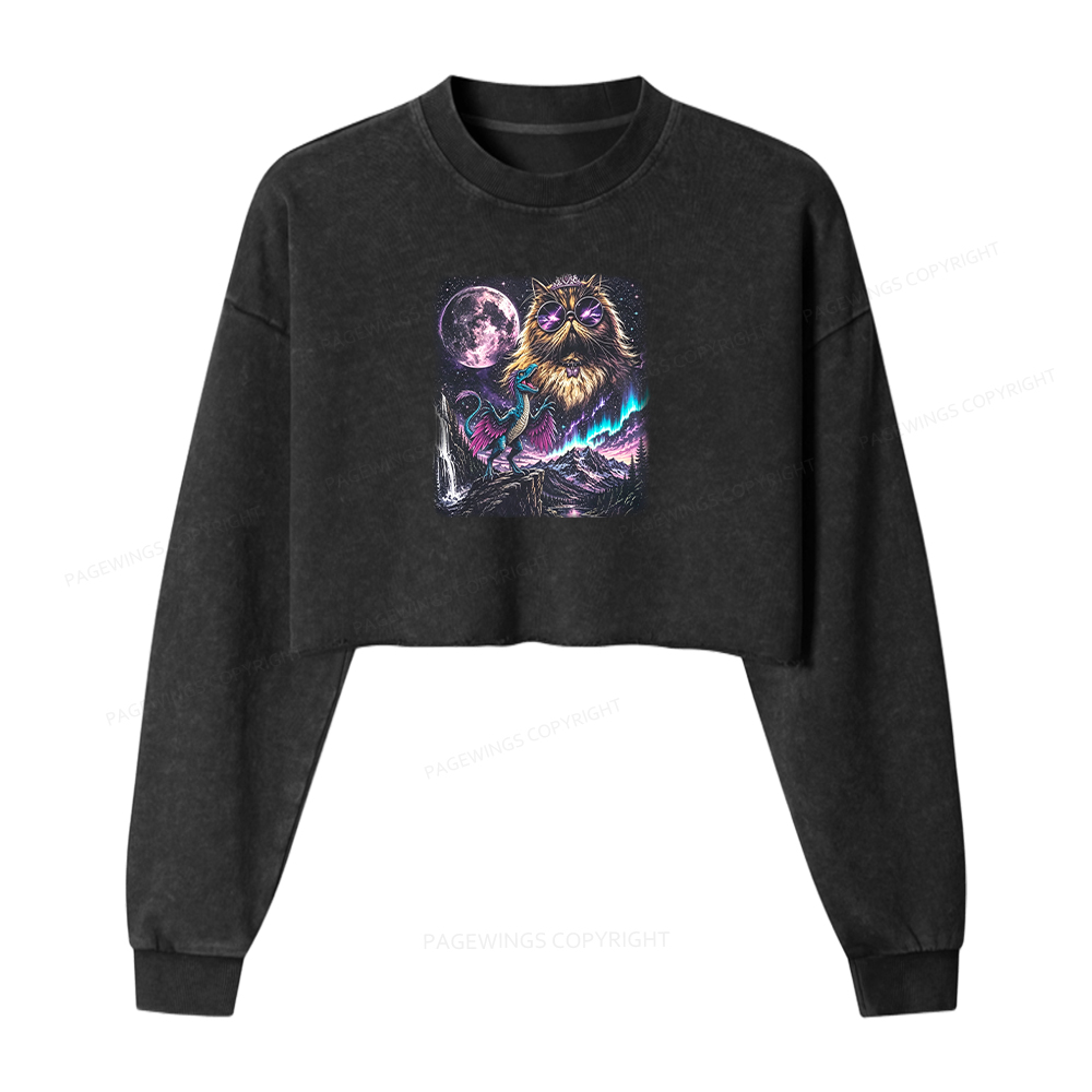 Pagewings Sci Fi Books Lover Washed Crop Sweatshirt