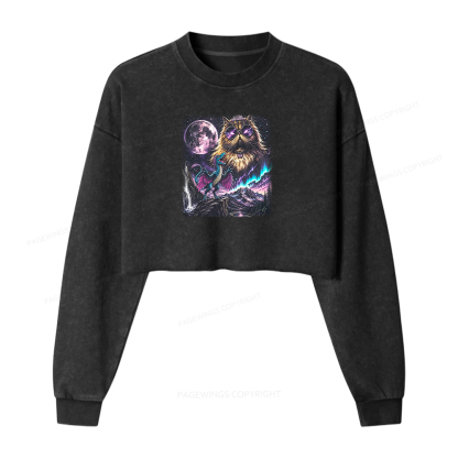 Pagewings Sci Fi Books Lover Washed Crop Sweatshirt