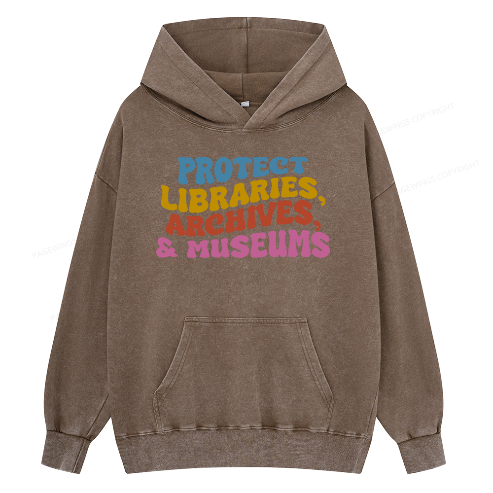 Pagewings Protect Libraries Archives And Museums Unisex Washed Hoodie