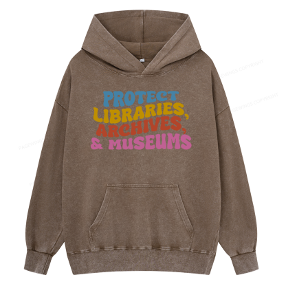 Pagewings Protect Libraries Archives And Museums Unisex Washed Hoodie