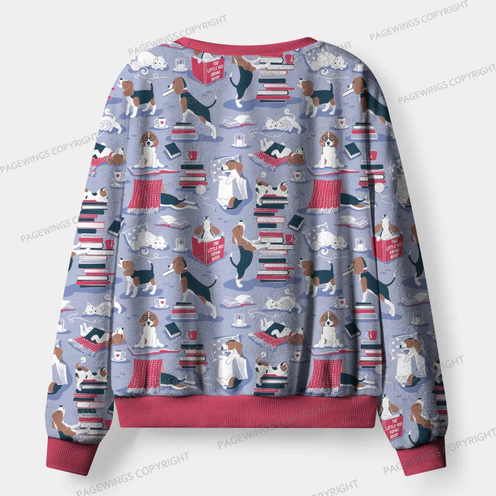 Pagewings Easily Distracted By Dogs And Books Unisex Flannel Pajama Set