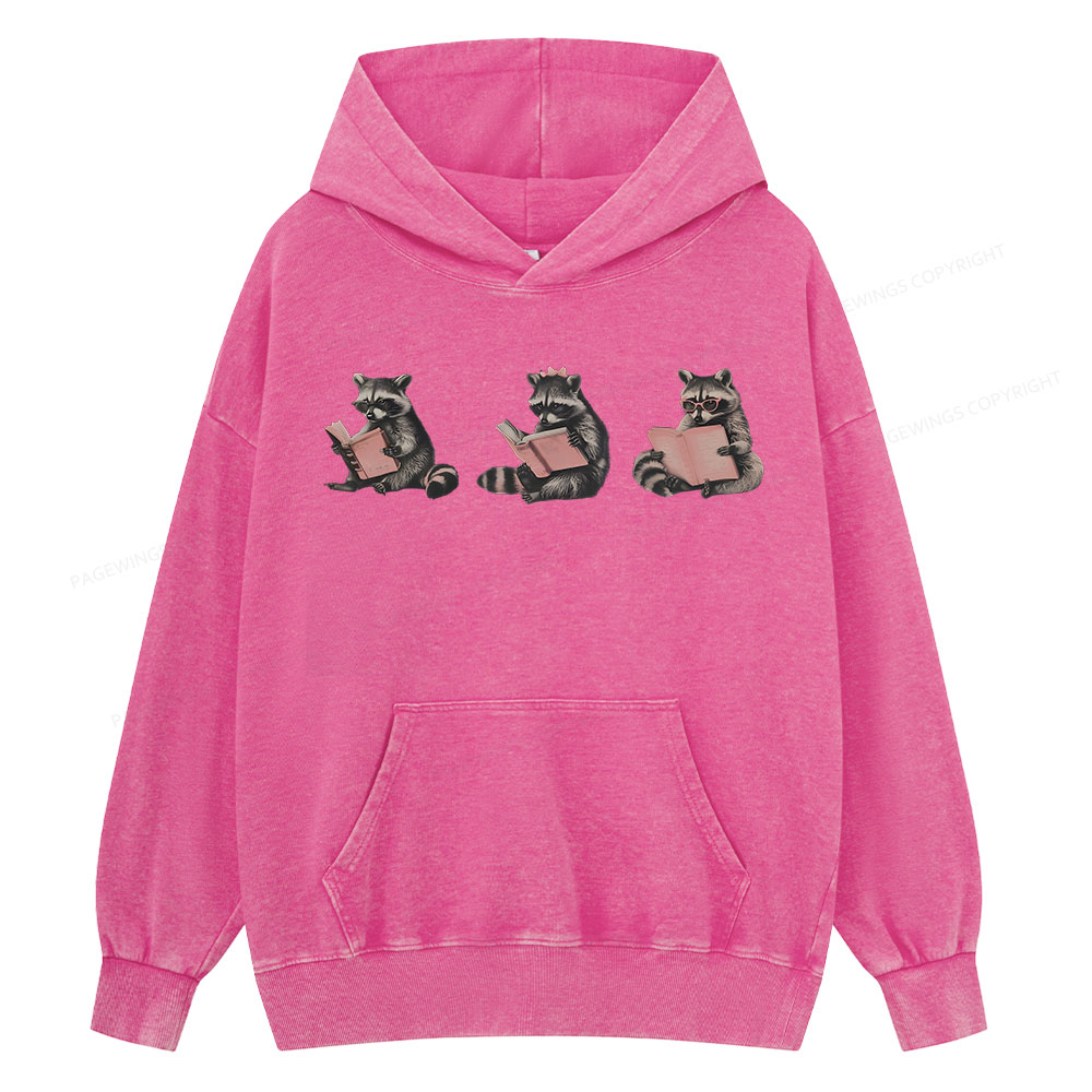 Pagewings Funny Raccoon Bookish Gift Unisex Washed Hoodie