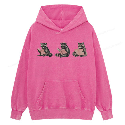 Pagewings Funny Raccoon Bookish Gift Unisex Washed Hoodie
